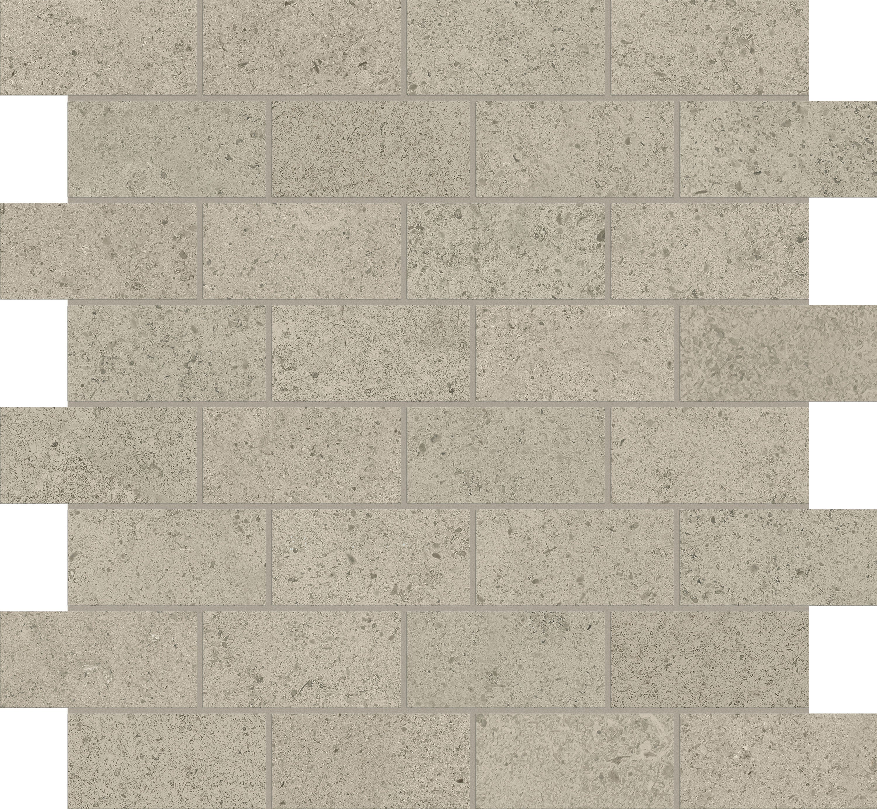 Trail Mood Greige porcelain mosaic, top-down product view, 12"×12"×11/32" size. Premium porcelain for floors and walls.