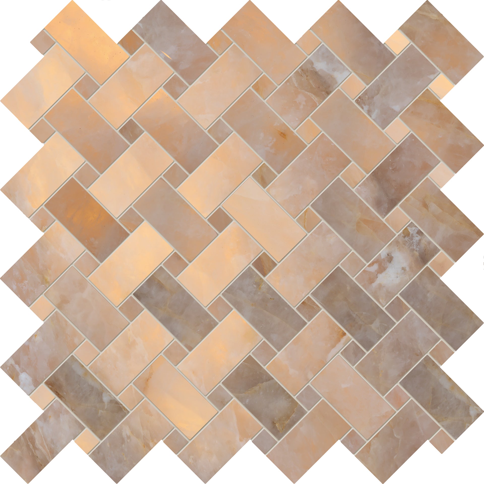 Tele di Marmo Lumia Golden Ambra porcelain mosaic tile by Emil, full lappato finish, 11 13/16"x11 13/16"x9-mm size. Premium Italian porcelain for floors and walls.
