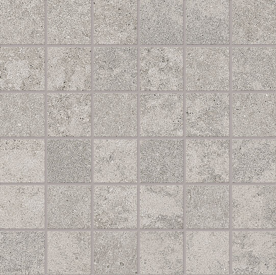 Re-Play Concrete Grey porcelain mosaic tile by Emil, 11 13/16"x11 13/16"x9.5-mm size. Premium Italian porcelain for floors and walls.