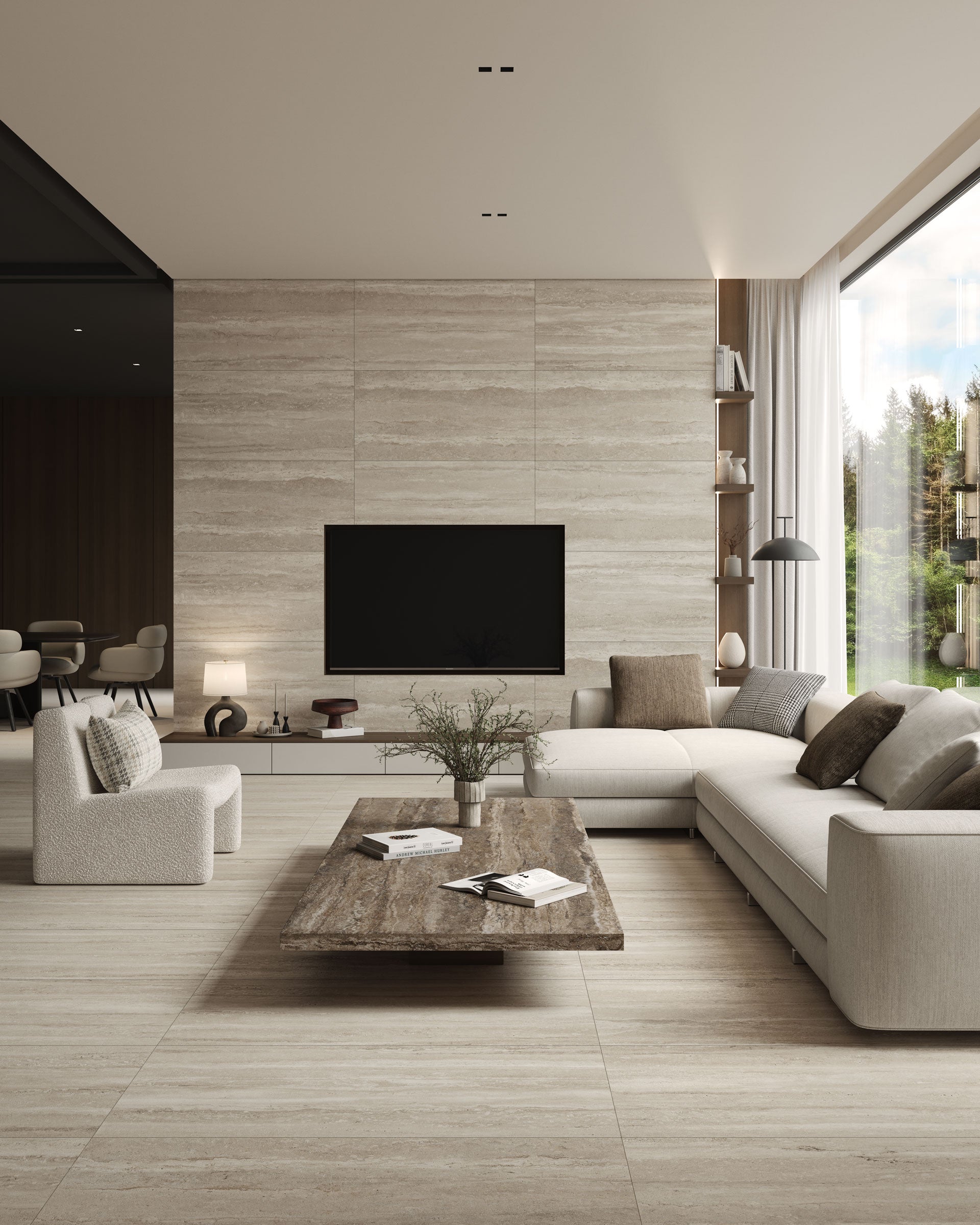 TRAVERTINE: Titanium Prefab Slab (32"x96"x12mm | matte)