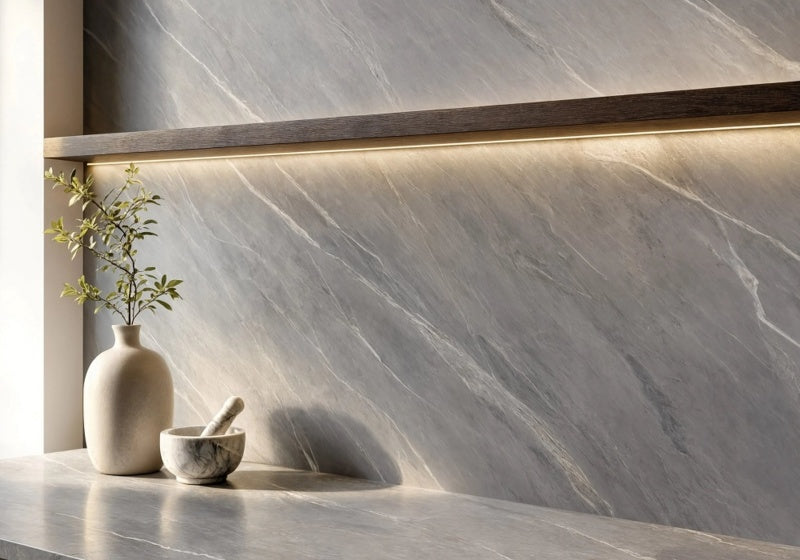 Marble Slabs Nordic Gray marble slabs, top-down product view. Premium marble for floors and walls.