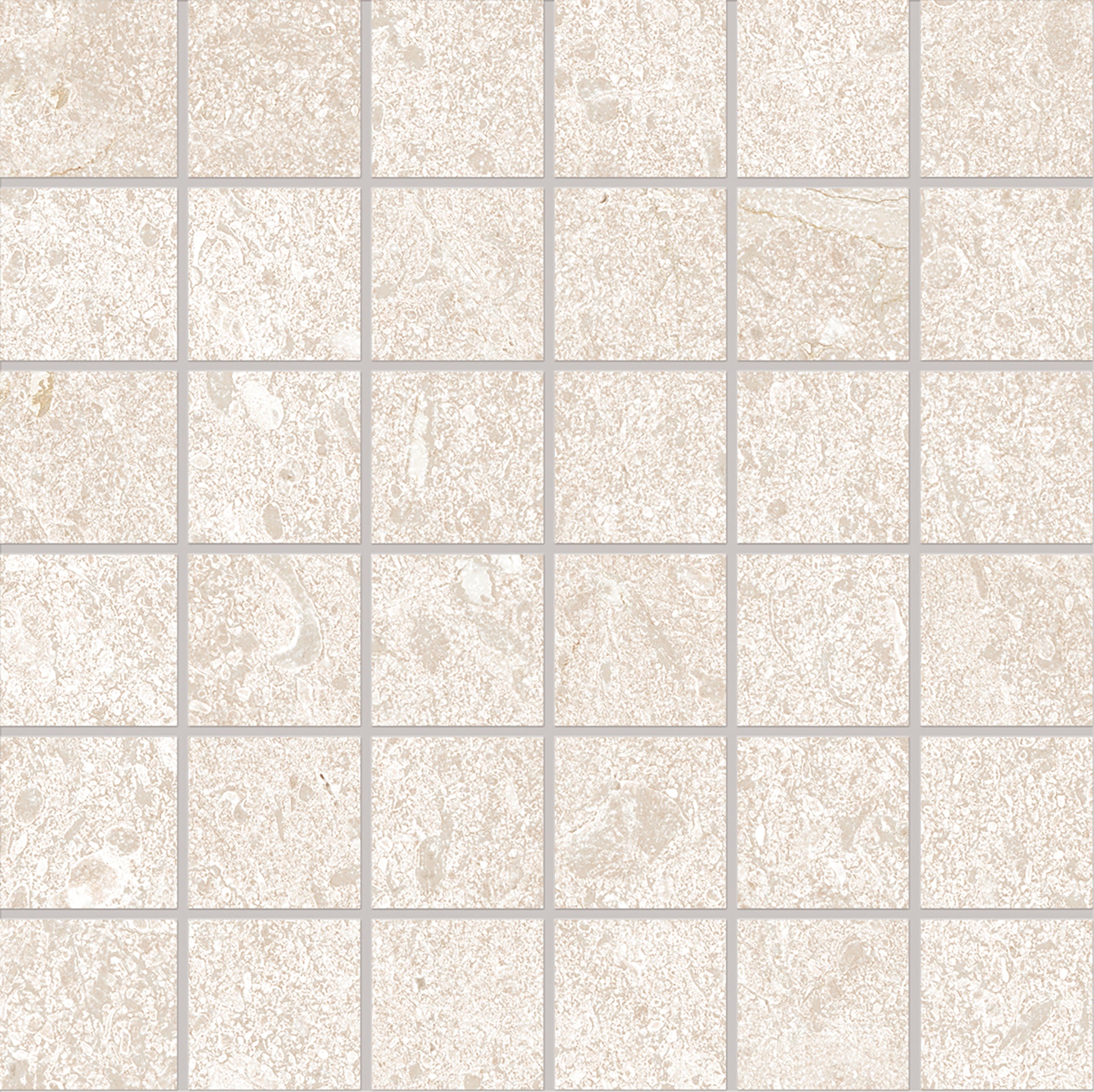 Matera Stone WHITE porcelain mosaic tile by Emil, silktech finish, 12"x12" size. Premium Italian porcelain for floors and walls.
