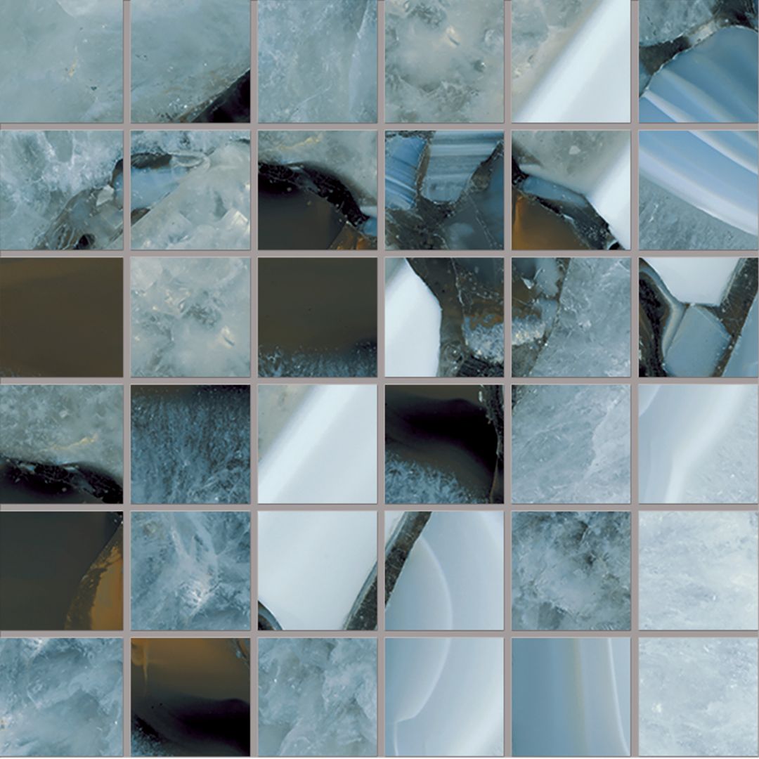 Tele di Marmo Precious AGATE AZURE porcelain mosaic tile by Emil, full lappato finish, 12"x12" size. Premium Italian porcelain for floors and walls.