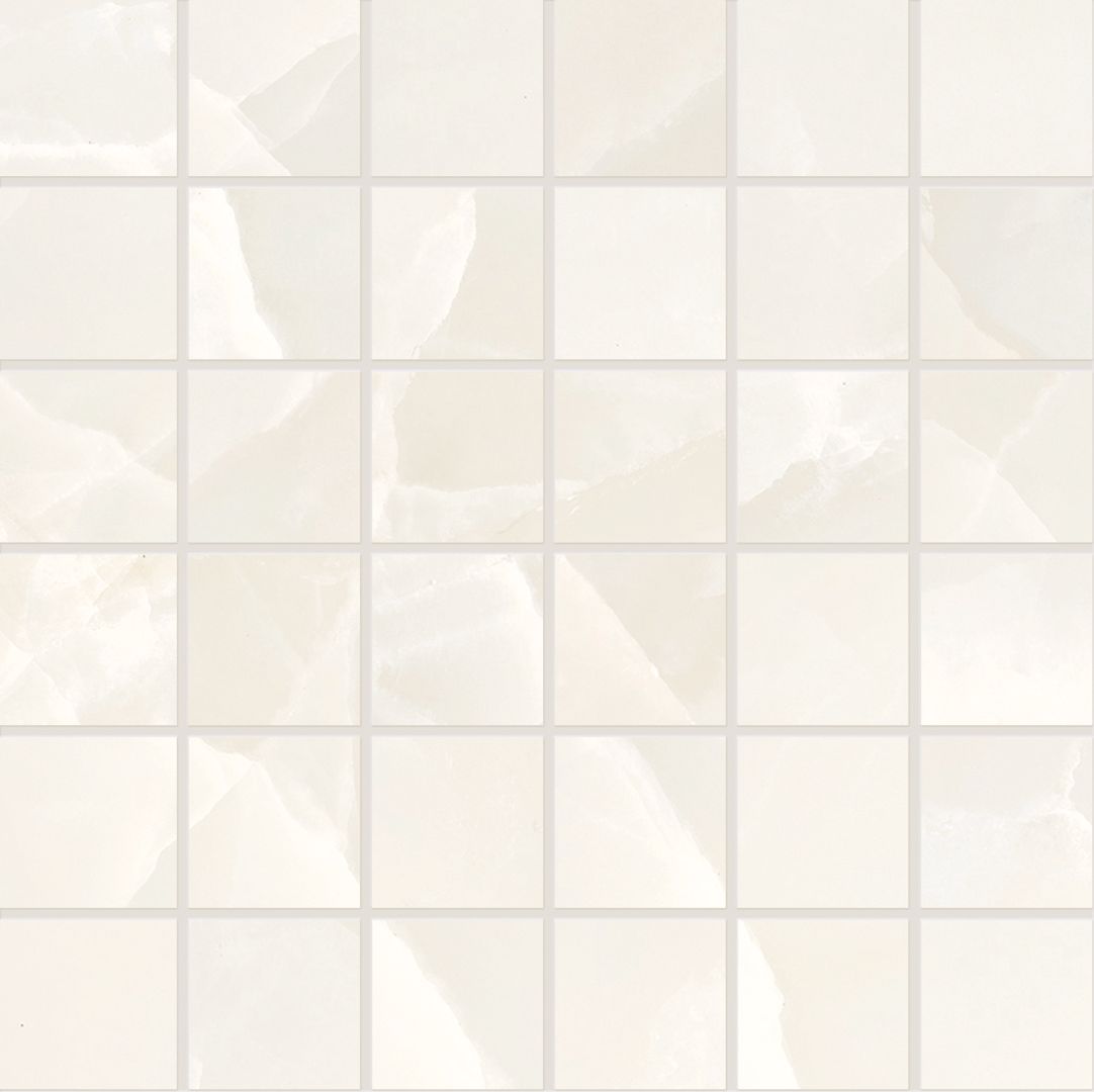 Tele di Marmo Onyx Onyx Ivory porcelain mosaic tile by Emil, full lappato finish, 11 13/16"x11 13/16"x9.5-mm size. Premium Italian porcelain for floors and walls.