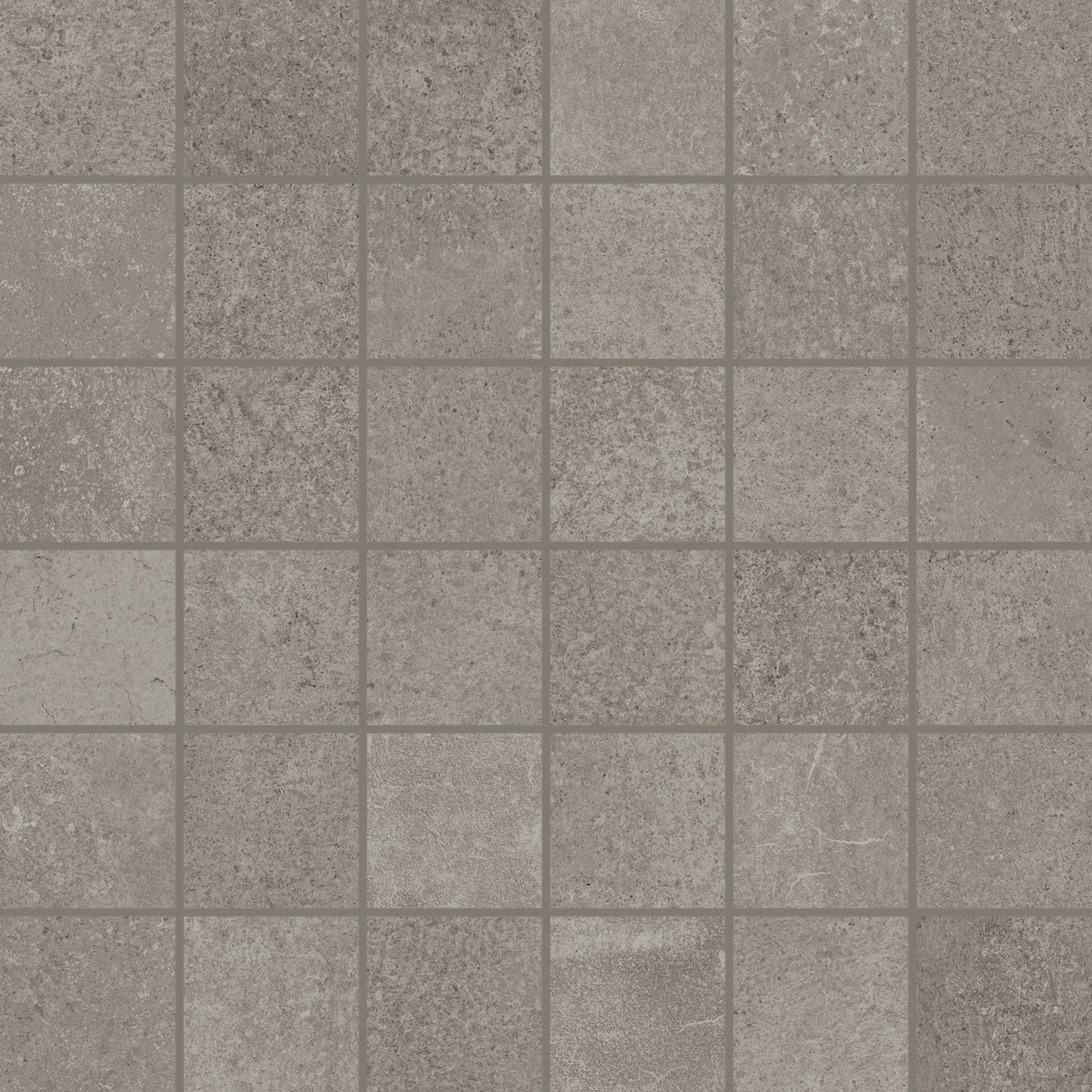 MADE.IN Vision Grey porcelain mosaic, top-down product view, 12"×12"×11/32" size. Premium porcelain for floors and walls.