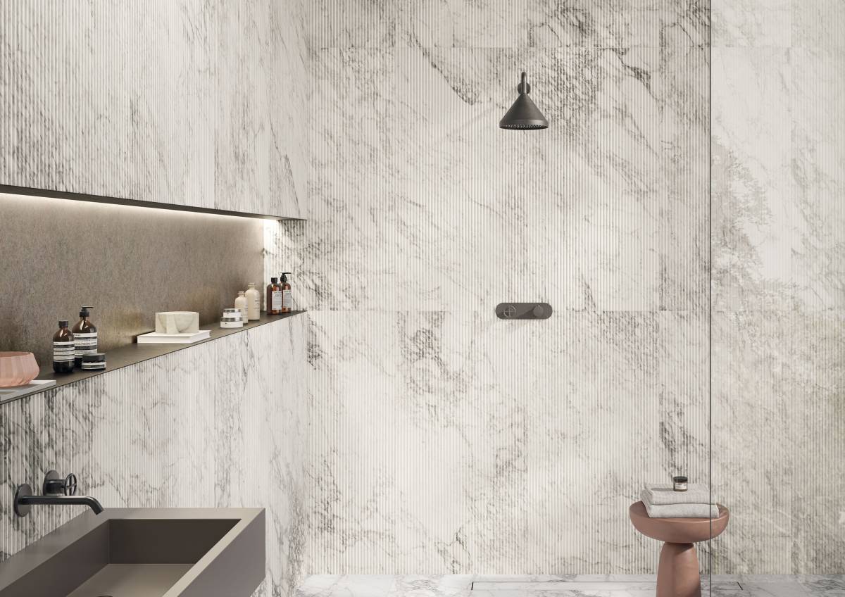 Veneer World Atelier Charme Evo Pearl Grey porcelain wall veneer, product image 2, 24"×48"×11/32" size. Premium porcelain for floors and walls.
