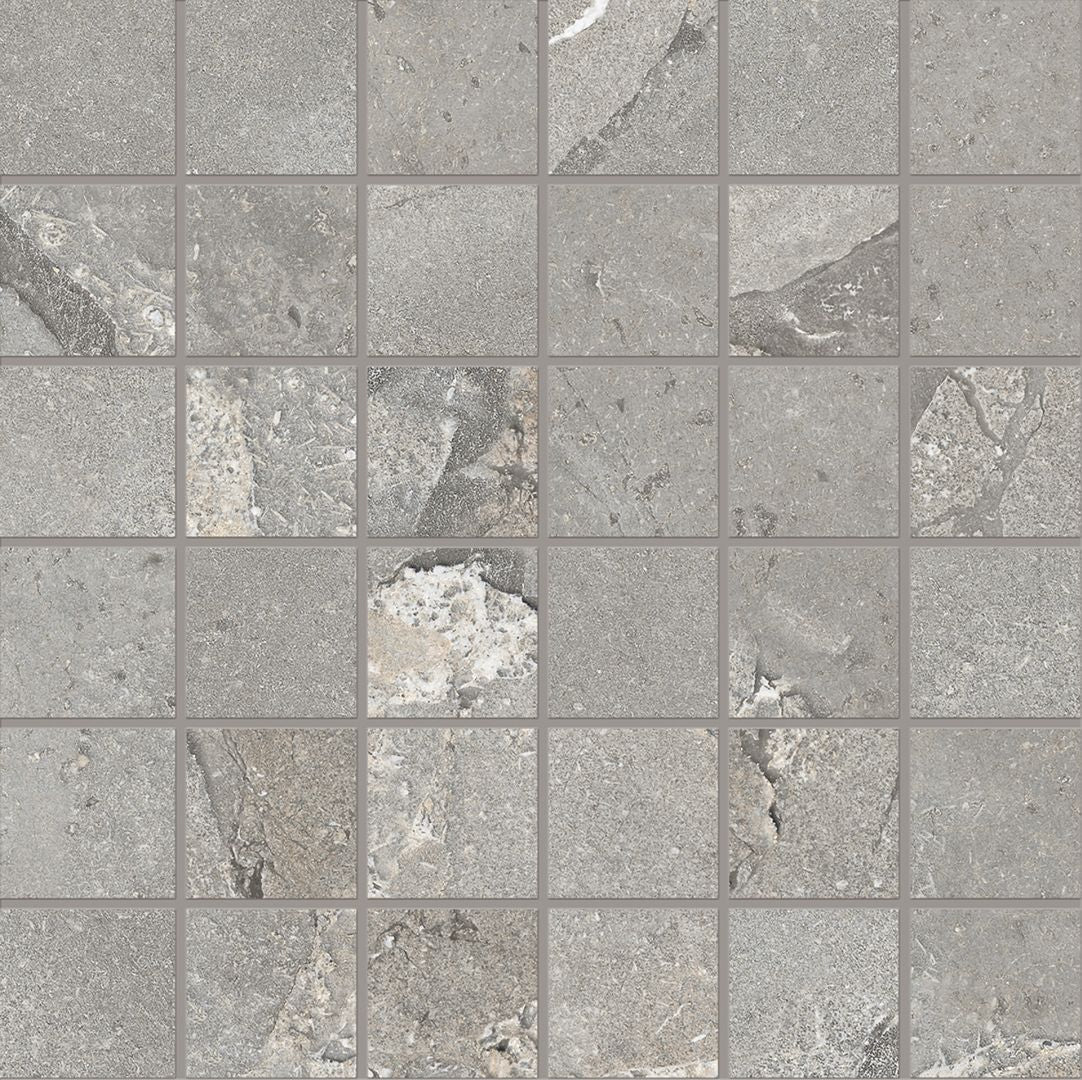Unique Intensity Grey porcelain mosaic tile by Emil, 13 3/8"x13 15/16"x9-mm size. Premium Italian porcelain for floors and walls.