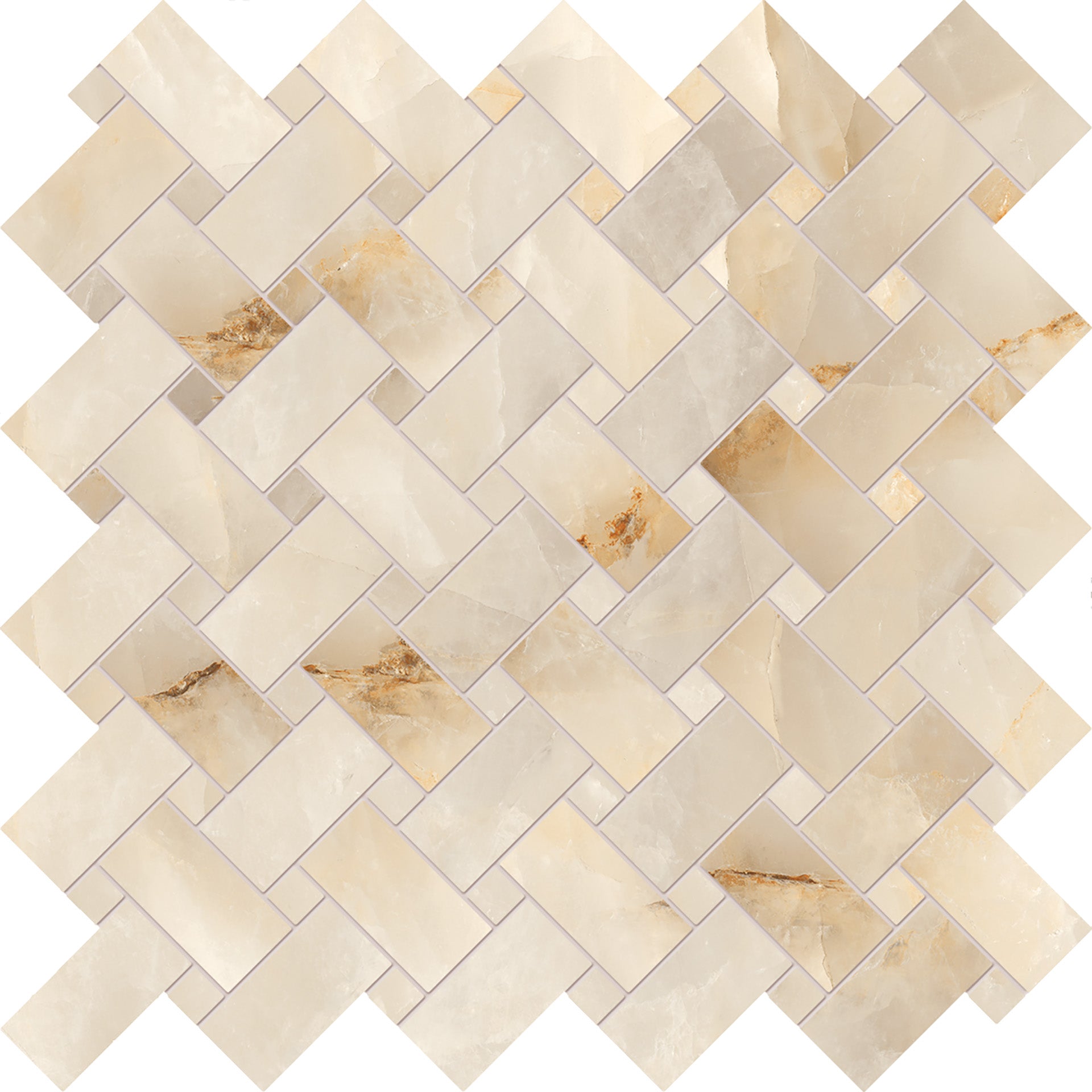 Tele di Marmo Crystal Extra Ivory porcelain mosaic tile by Emil, silktech finish, 11 13/16"x11 13/16"x9-mm size. Premium Italian porcelain for floors and walls.