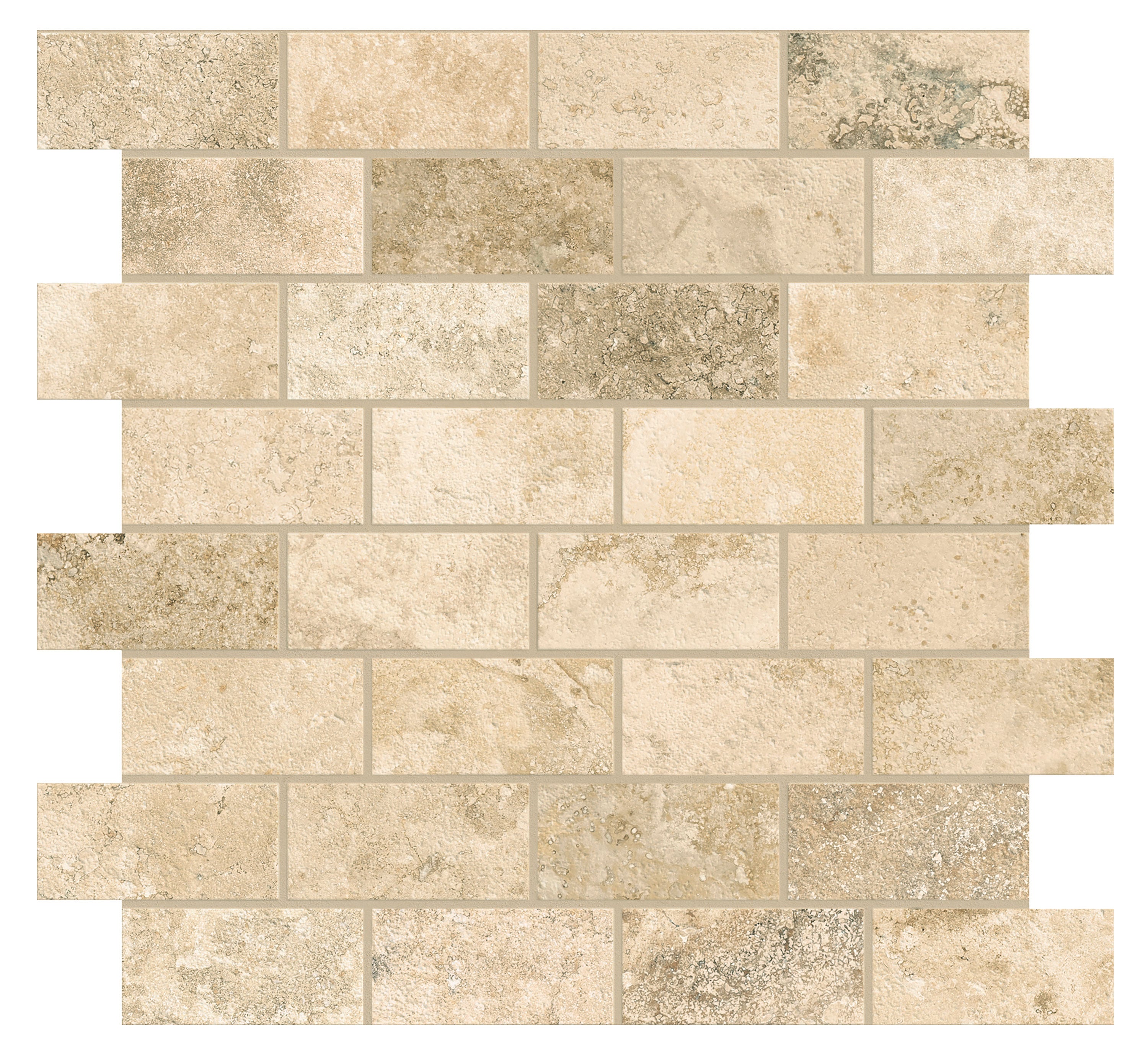 Trail Cross Cut Country Classic porcelain mosaic, top-down product view, 12"×12"×11/32" size. Premium porcelain for floors and walls.