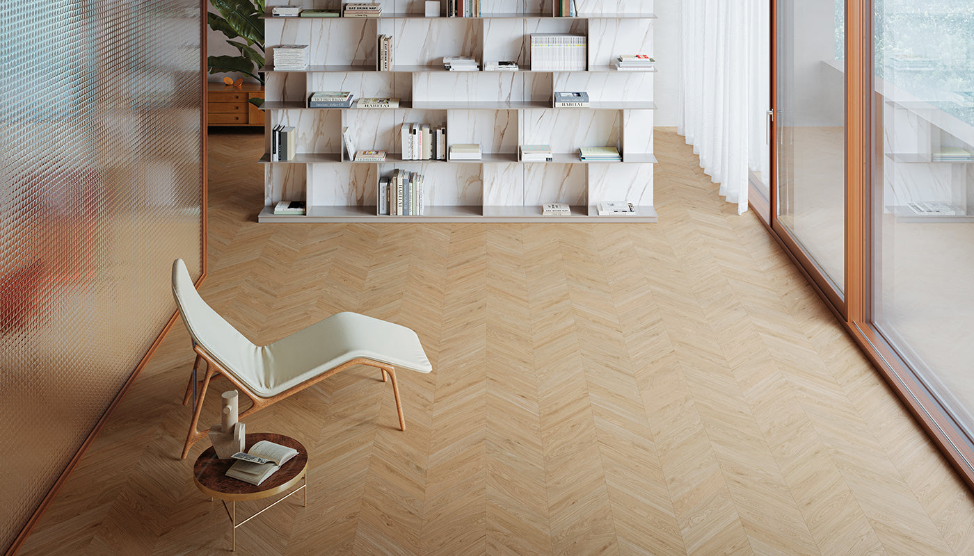Mimesis MIELE porcelain field tile by Emil, tecnica finish, 8"x48" size. Premium Italian porcelain for floors and walls.