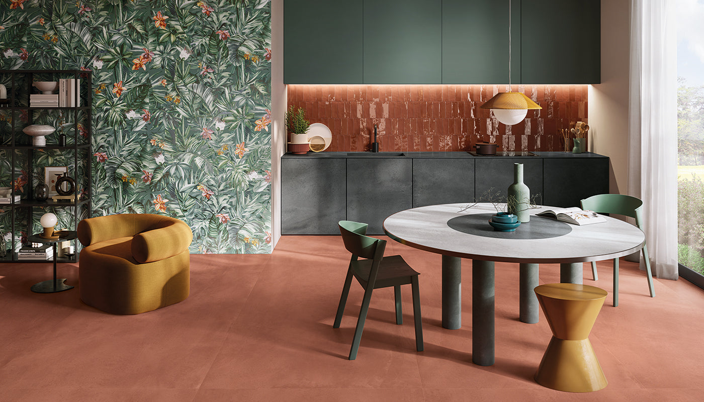 Pigmento AMARANTO porcelain mosaic tile by Emil, silktech finish, 12"x12" size. Premium Italian porcelain for floors and walls.