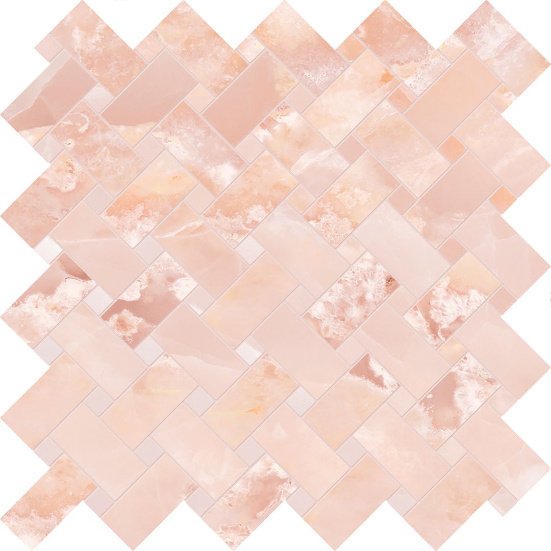 Tele di Marmo Onyx Onyx Pink porcelain decorative accent tile by Emil, full lappato finish, 11 13/16"x11 13/16"x9.5-mm size. Premium Italian porcelain for floors and walls.