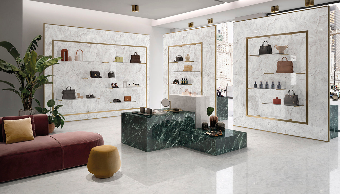 Tele Di Marmo Revolution THASSOS porcelain mosaic tile by Emil, full lappato finish, 12"x12" size. Premium Italian porcelain for floors and walls.