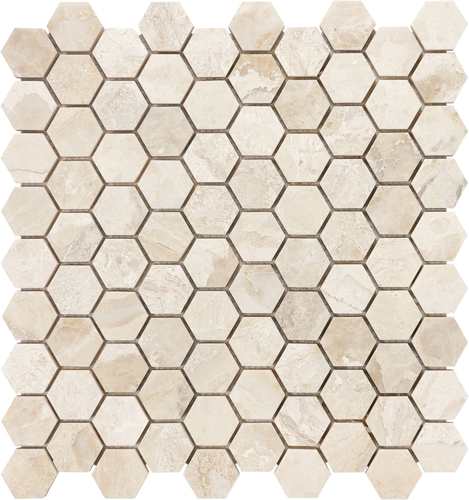 Impero Reale mosaic by Anatolia Tile, top-down product view, 1 1/4" size. Premium porcelain for floors and walls.