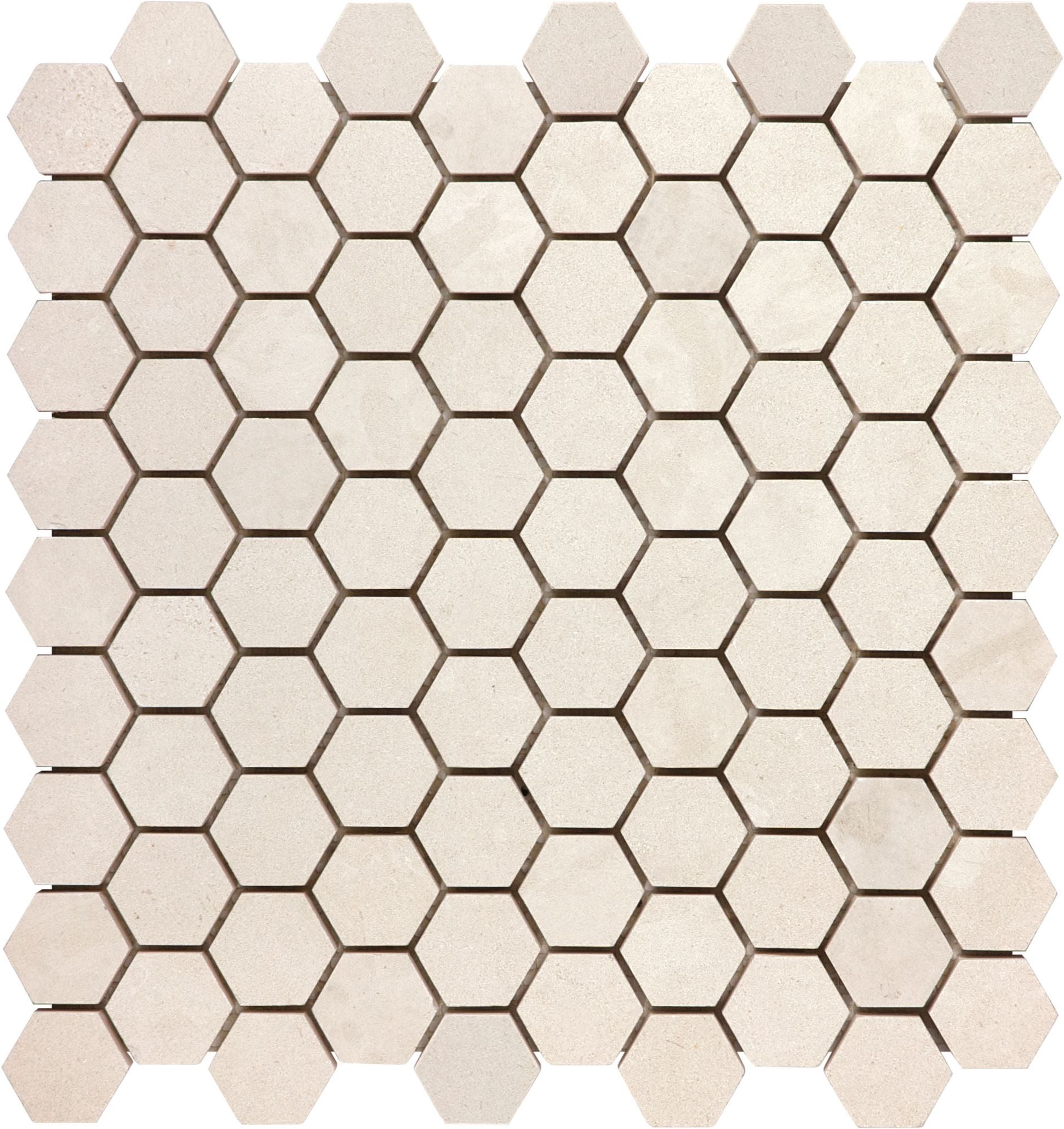 Serene Ivory mosaic by Anatolia Tile, top-down product view, 1 1/4" size. Premium porcelain for floors and walls.