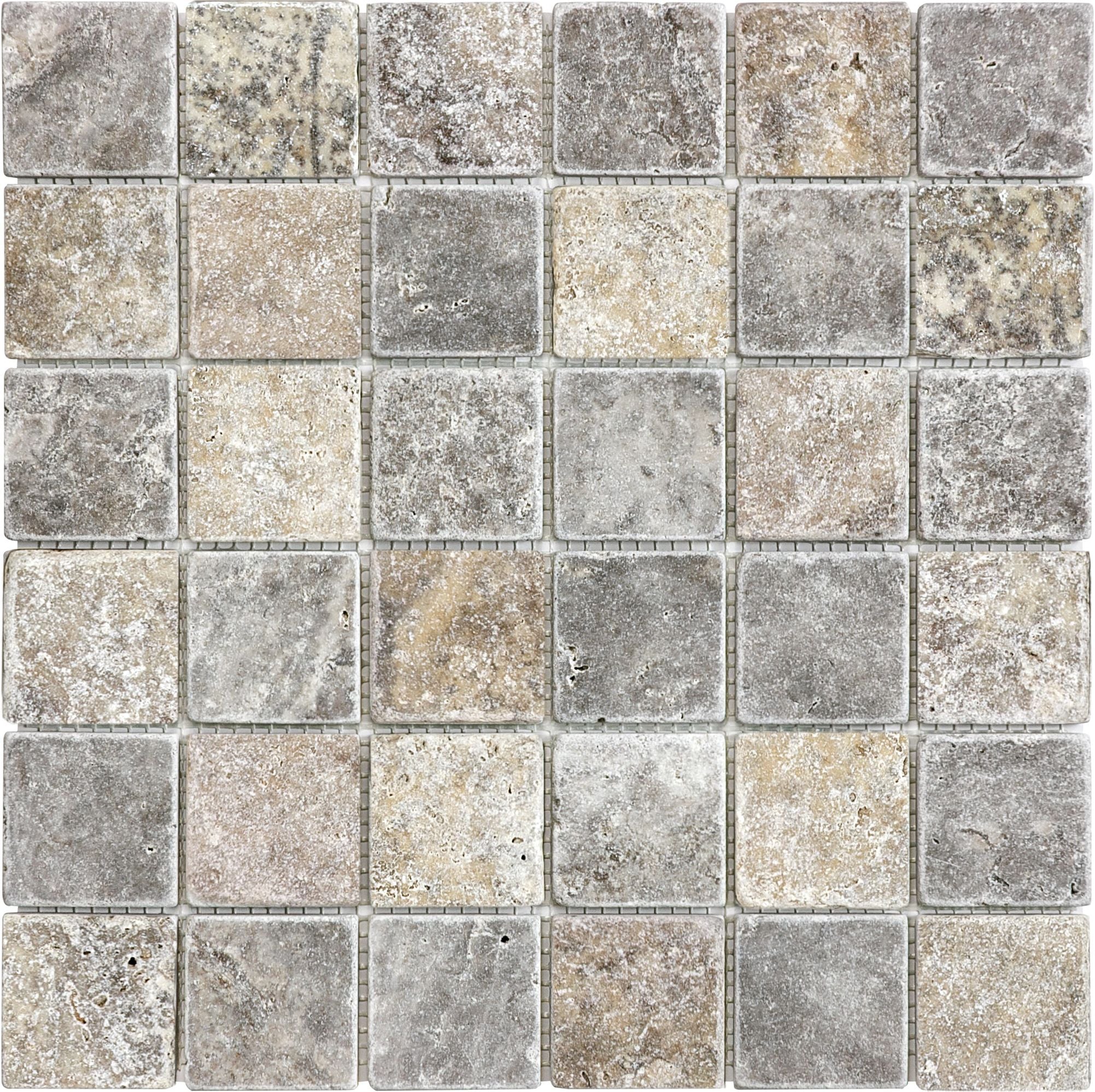 Silver Ash mosaic by Anatolia Tile, top-down product view, 2" size. Premium porcelain for floors and walls.