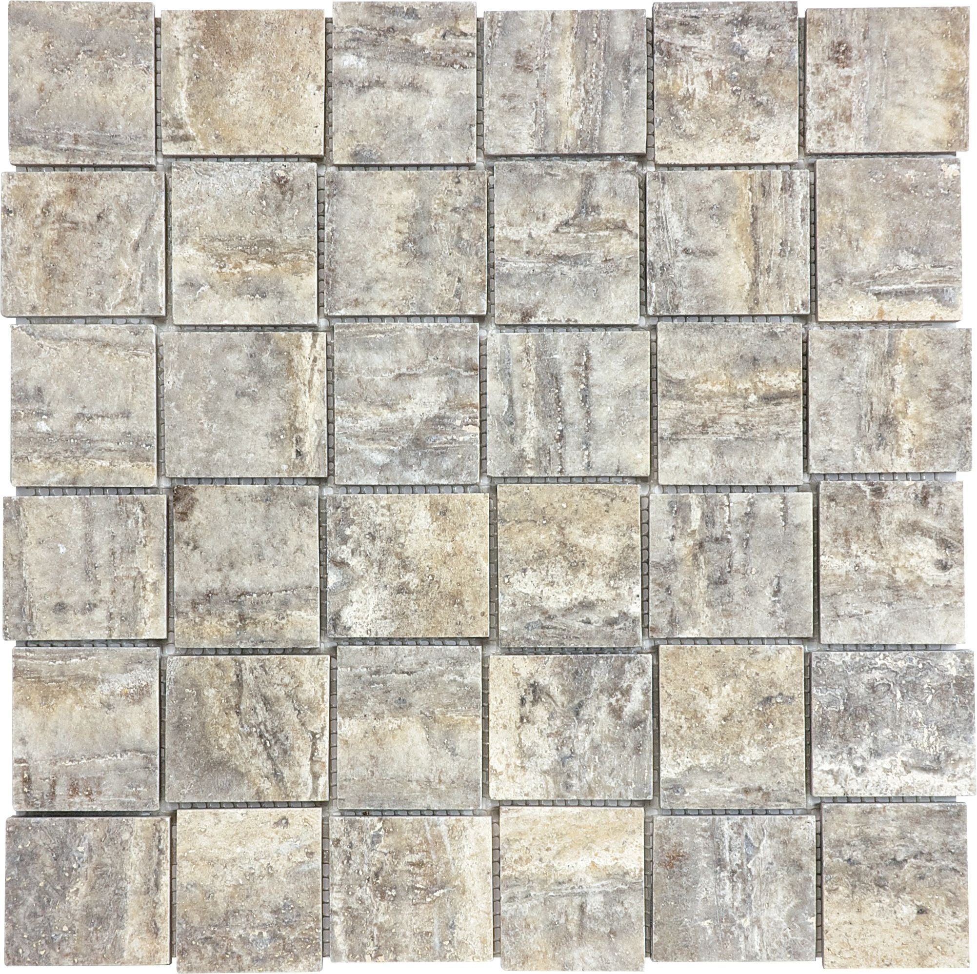 Silver Ash mosaic by Anatolia Tile, top-down product view, 2" size. Premium porcelain for floors and walls.