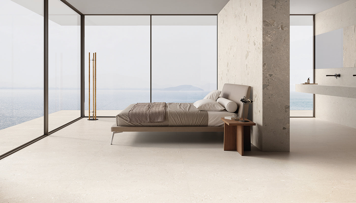 GemmaStone Sabbia porcelain field tile by Emil, silktech plus finish, 23 5/8"x47 1/4"x9-mm size. Premium Italian porcelain for floors and walls.