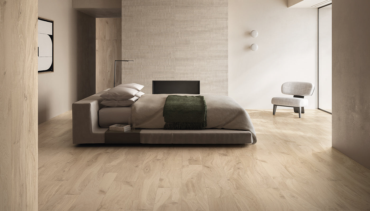 I-Wood ROVERE PALLIDO porcelain field tile by Emil, naturale finish, 9"x71" size. Premium Italian porcelain for floors and walls.