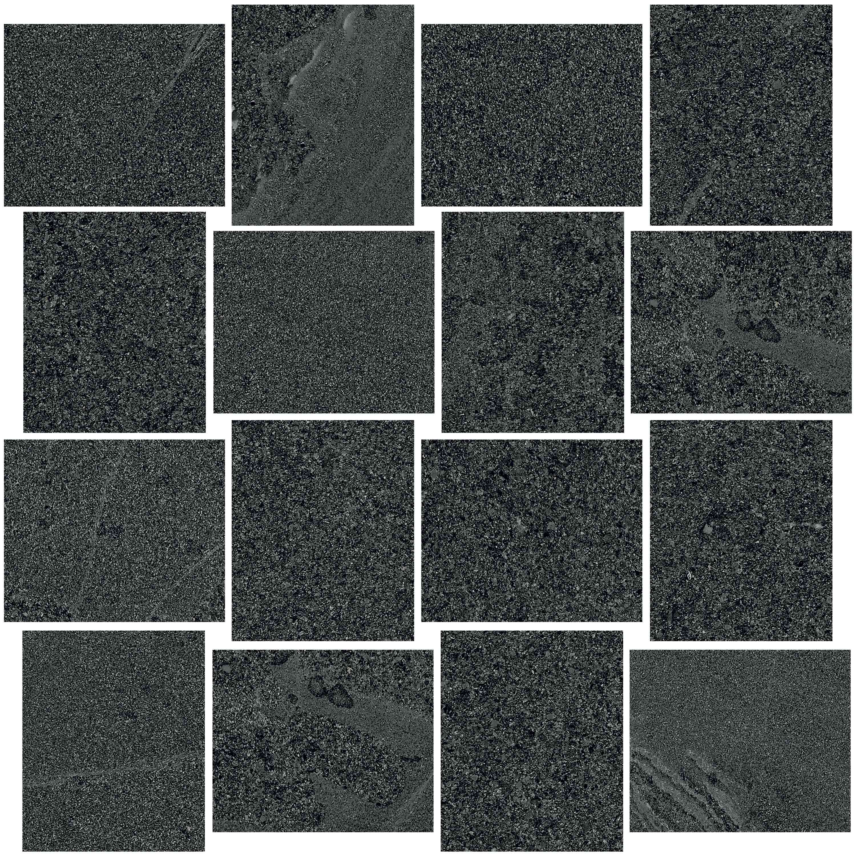MILESTONE West Black porcelain mosaic, top-down product view, 12"×12"×11/32" size. Premium porcelain for floors and walls.