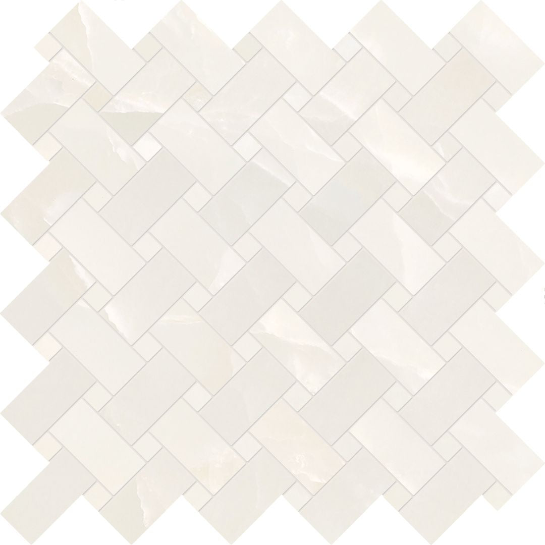 Tele di Marmo Onyx Onyx Ivory porcelain decorative accent tile by Emil, full lappato finish, 11 13/16"x11 13/16"x9.5-mm size. Premium Italian porcelain for floors and walls.