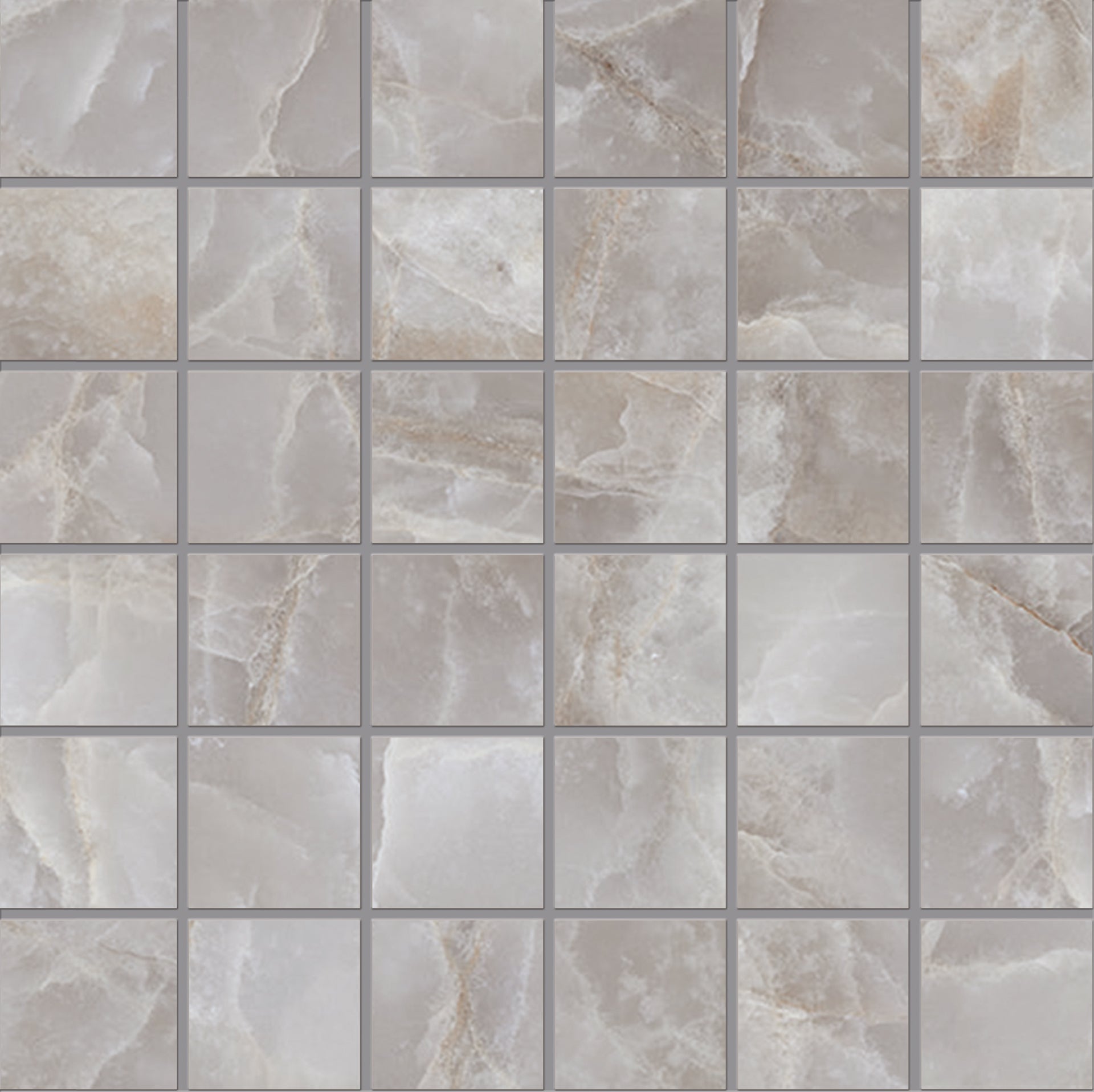 Tele Di Marmo Reloaded Onice Klimt porcelain mosaic tile by Emil, full lappato finish, 11 13/16"x11 13/16"x6.5-mm size. Premium Italian porcelain for floors and walls.