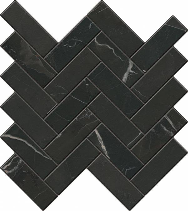 landmark 9mm charme evo calacatta black herringbone mosaic 12x11x9mm matte rectified porcelain tile distributed by surface group international