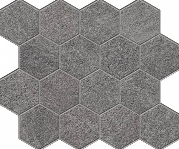 landmark 9mm explore volcanic black hexagon mosaic 12x10x9mm matte rectified porcelain tile distributed by surface group international