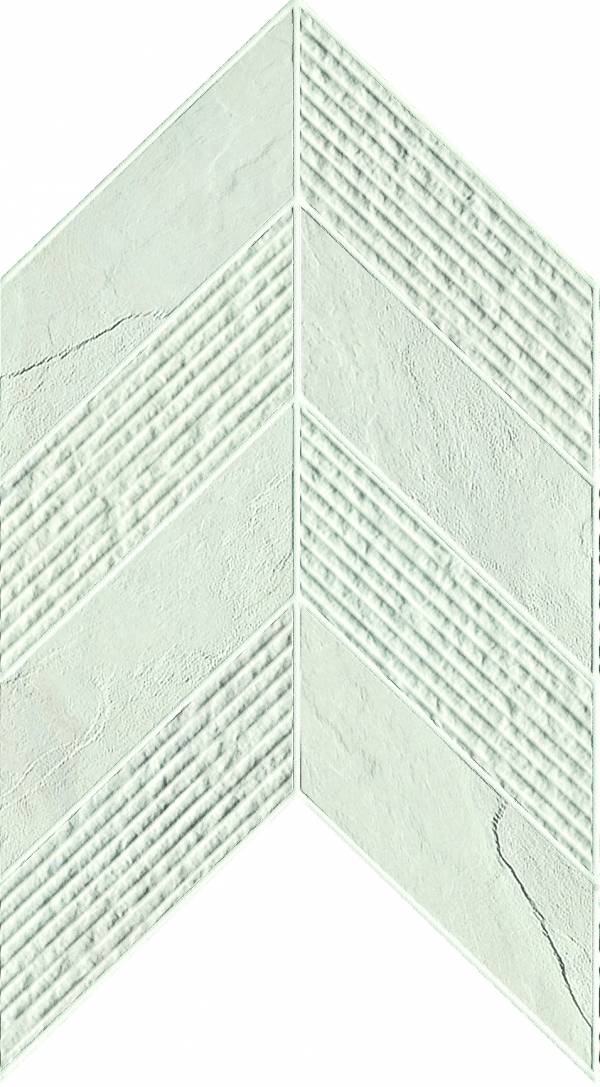 landmark 9mm essence montauk white mosaic chevron 3d wall mosaic 7_44x12x9mm matte rectified porcelain tile distributed by surface group international