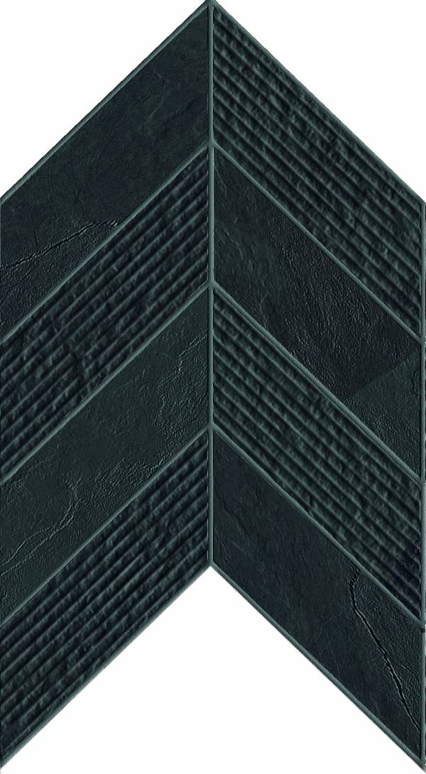 landmark 9mm essence montauk black mosaic chevron 3d wall mosaic 7_44x12x9mm matte rectified porcelain tile distributed by surface group international