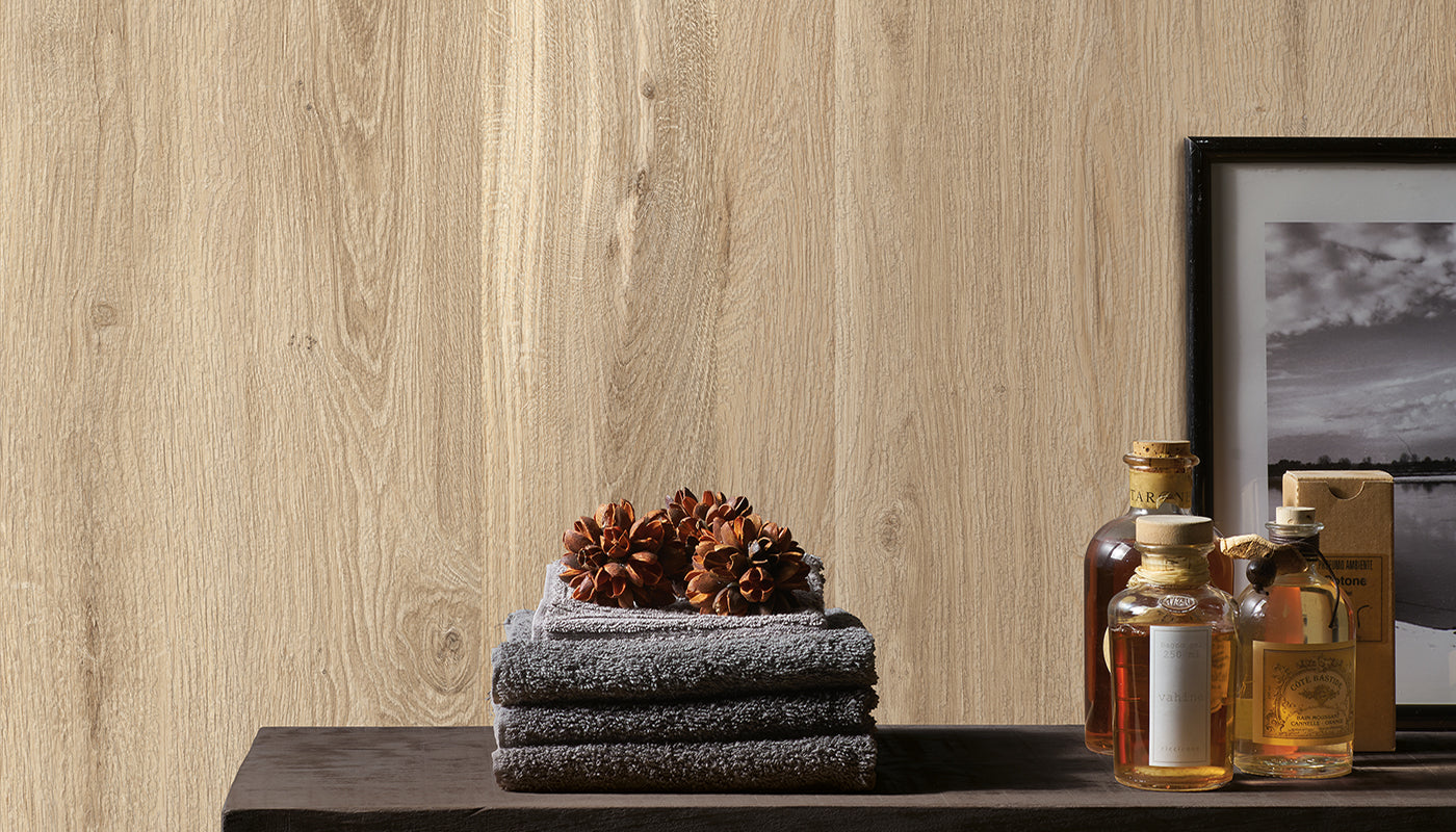 Level Wood Blonde Oak porcelain field tile by Emil, naturale finish, 63 25/32"x127 9/16"x12-mm size. Premium Italian porcelain for floors and walls.