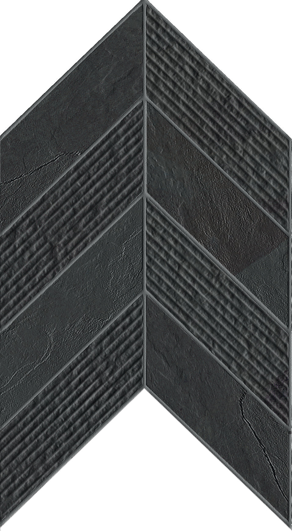 Essence Montauk Black porcelain mosaic, top-down product view, 7 7/16"×10"×11/32" size. Premium porcelain for floors and walls.