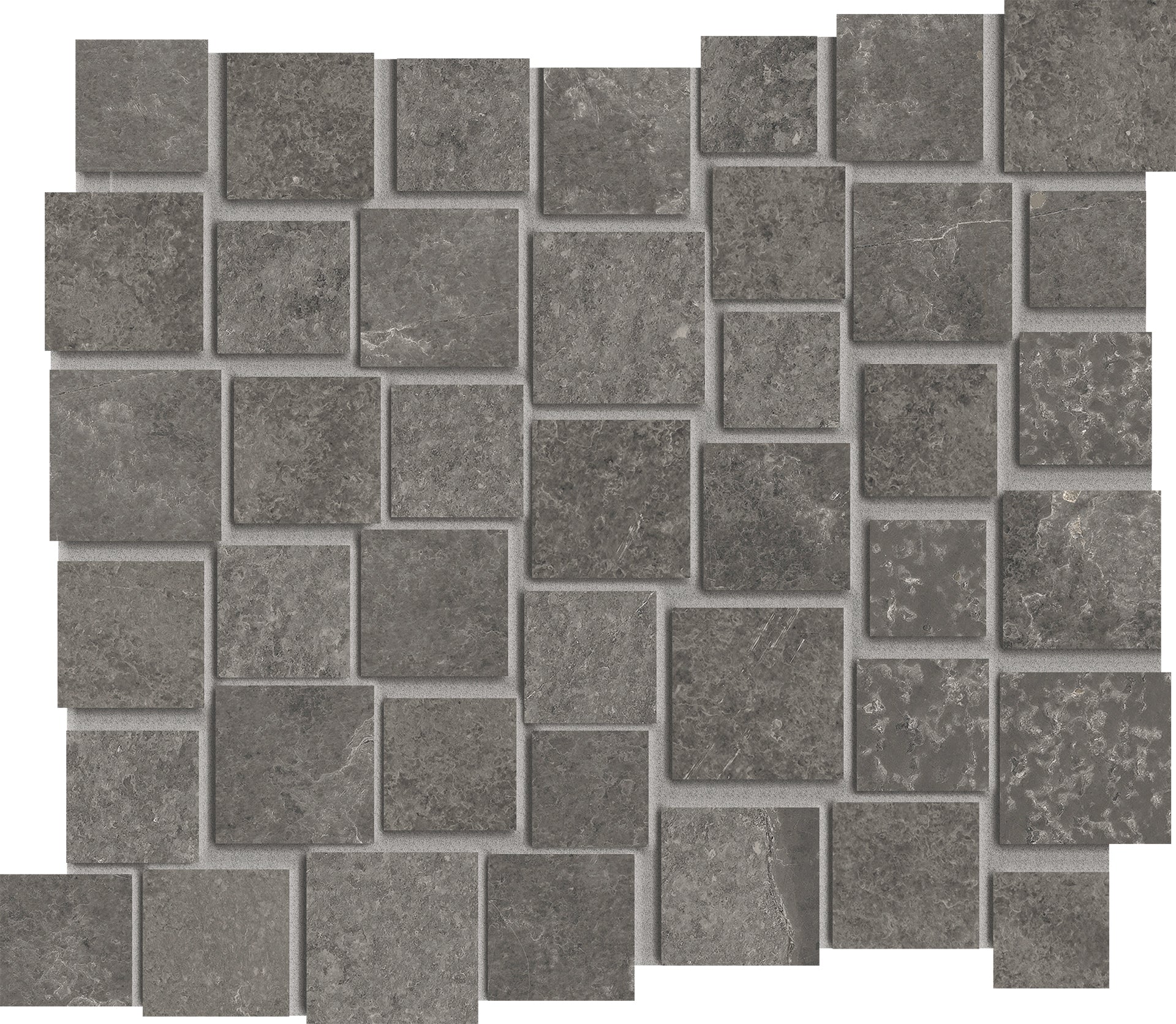 Groove Mistique Black porcelain mosaic tile by Emil, 11 5/16"x13"x9.5-mm size. Premium Italian porcelain for floors and walls.