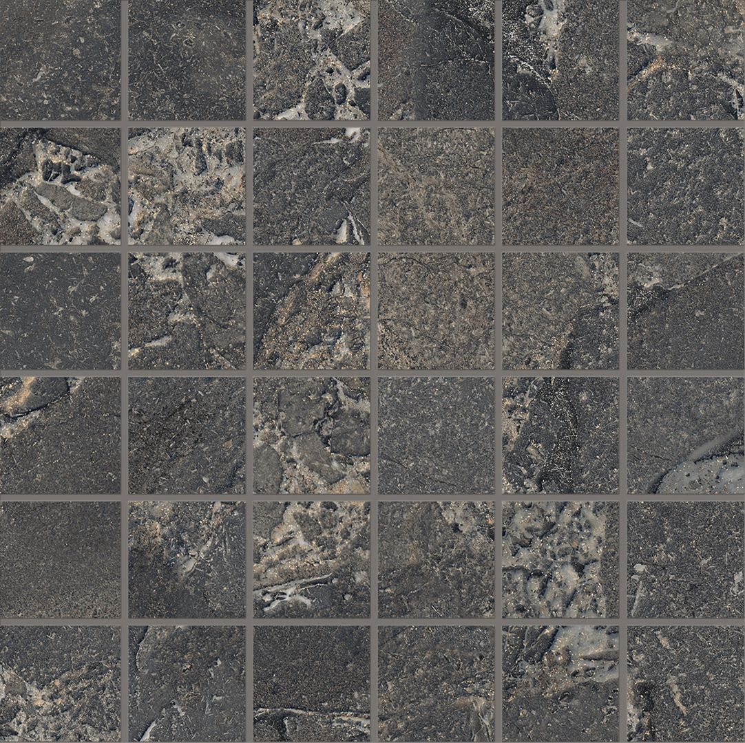 Unique Intensity Black porcelain mosaic tile by Emil, 13 3/8"x13 15/16"x9-mm size. Premium Italian porcelain for floors and walls.