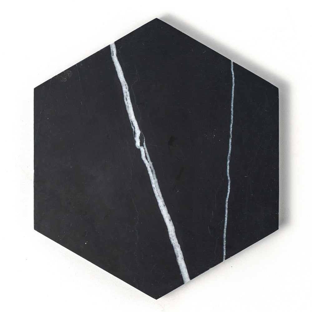 Black Hexagon Marble Field Tile (5 25/32"×5"×3/8" | honed | straight cut)