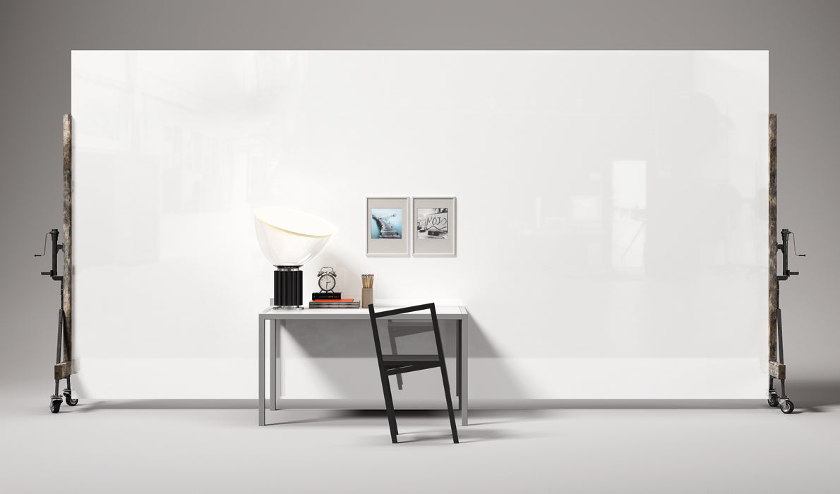 Level Tinta Unita White porcelain field tile by Emil, naturale finish, 62 63/64"x125 63/64"x6.5-mm size. Premium Italian porcelain for floors and walls.