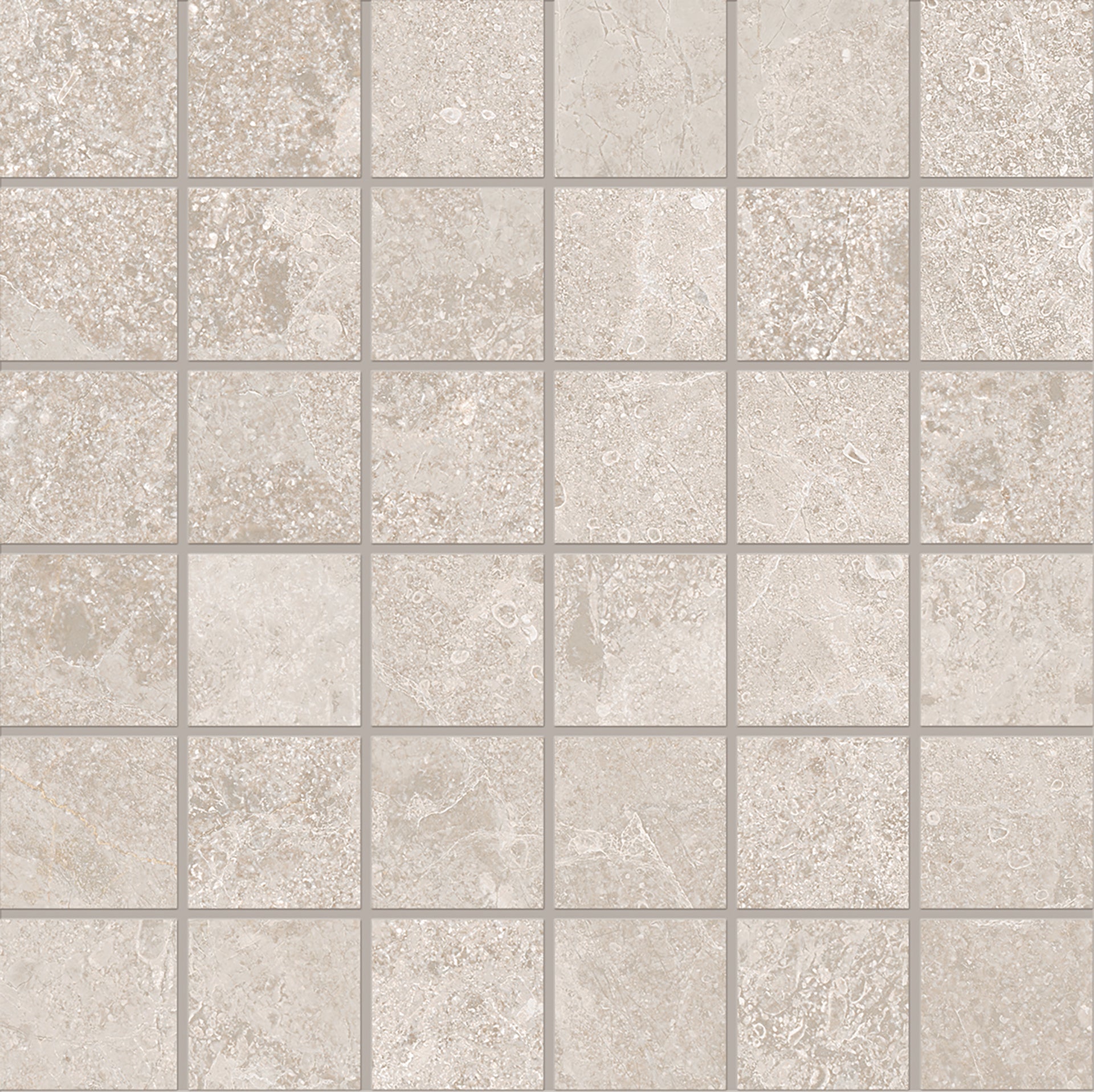 Matera Stone GREIGE porcelain mosaic tile by Emil, silktech finish, 12"x12" size. Premium Italian porcelain for floors and walls.