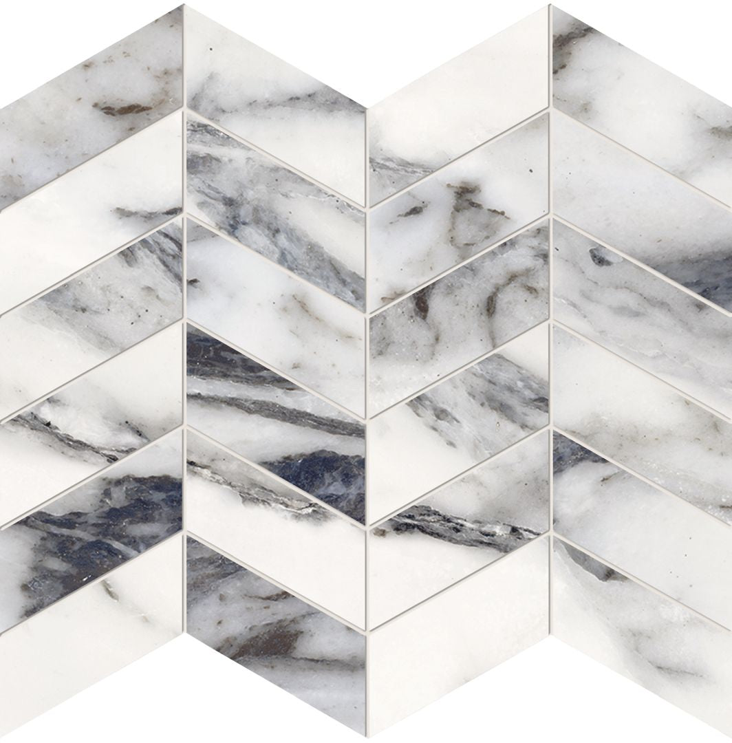 Unique Marble Bianco Siena porcelain mosaic tile by Emil, 11 13/16"x11 13/16"x9.5-mm size. Premium Italian porcelain for floors and walls.