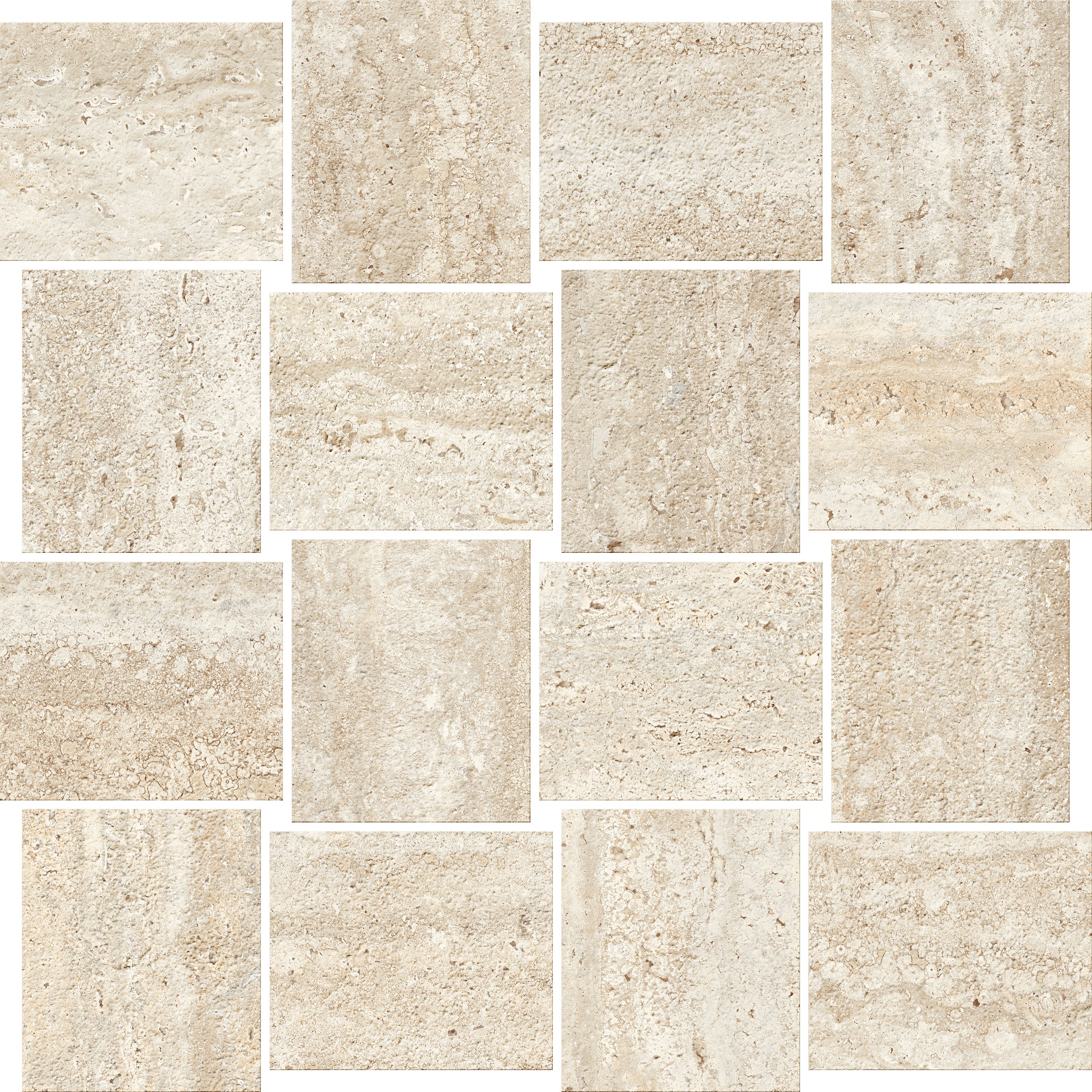 Trail Vein Cut Ivory porcelain mosaic, top-down product view, 12"×12"×11/32" size. Premium porcelain for floors and walls.