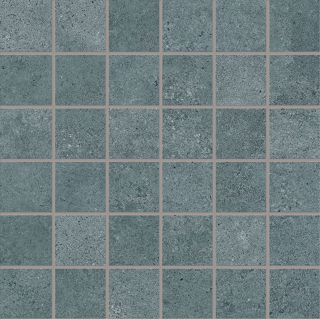 Re-Play Concrete Verdigris porcelain mosaic tile by Emil, 11 13/16"x11 13/16"x9.5-mm size. Premium Italian porcelain for floors and walls.