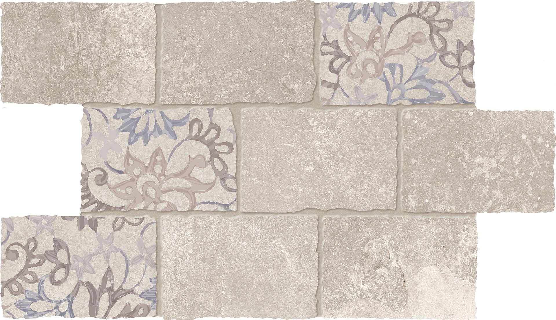 Heritage Beige porcelain mosaic tile by Emil, naturale finish, 11 13/16"x17 11/16"x9.5-mm size. Premium Italian porcelain for floors and walls.