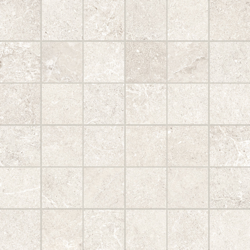 Charleston Charleston_white porcelain mosaic, top-down product view, 12"×12"×5/16" size. Premium porcelain for floors and walls.