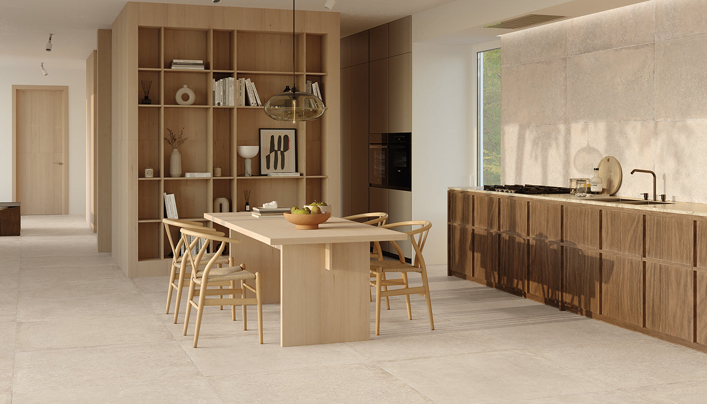 Ever-Stone SAND porcelain mosaic tile by Emil, naturale finish, 8"x12" size. Premium Italian porcelain for floors and walls.