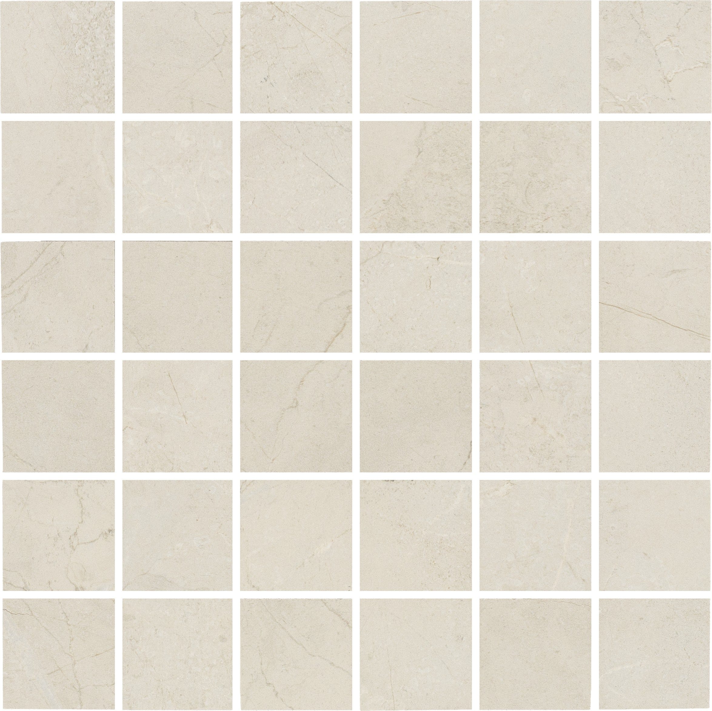 COBBLESTONE CADENCE: Bianco Ballad Straight Stack 2X2 Mosaic (12"x12"x9-mm | natural | rectified)