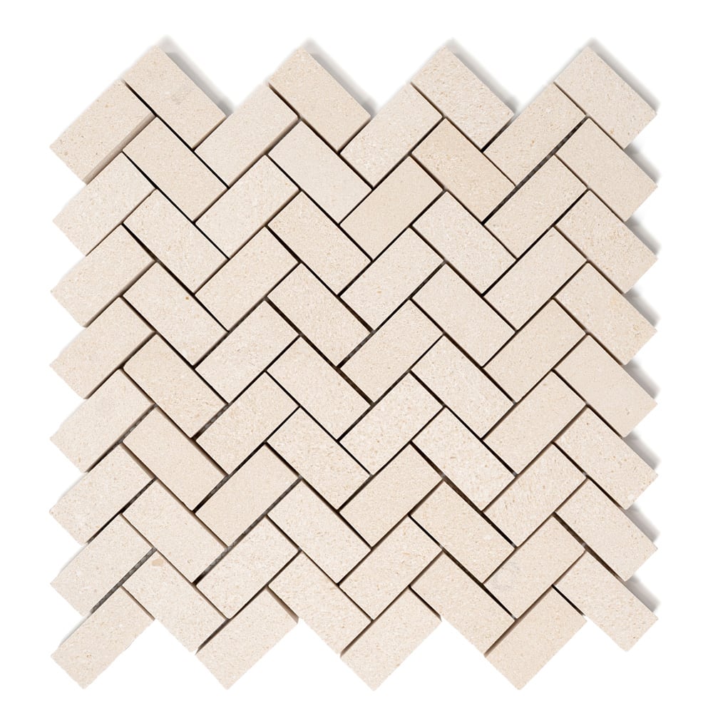 Champagne Herringbone 1/2 Limestone Mosaic (10"×13"×3/8" | honed | straight cut)