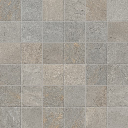 Bluestone Full Color porcelain mosaic, top-down product view, 12"×12"×11/32" size. Premium porcelain for floors and walls.