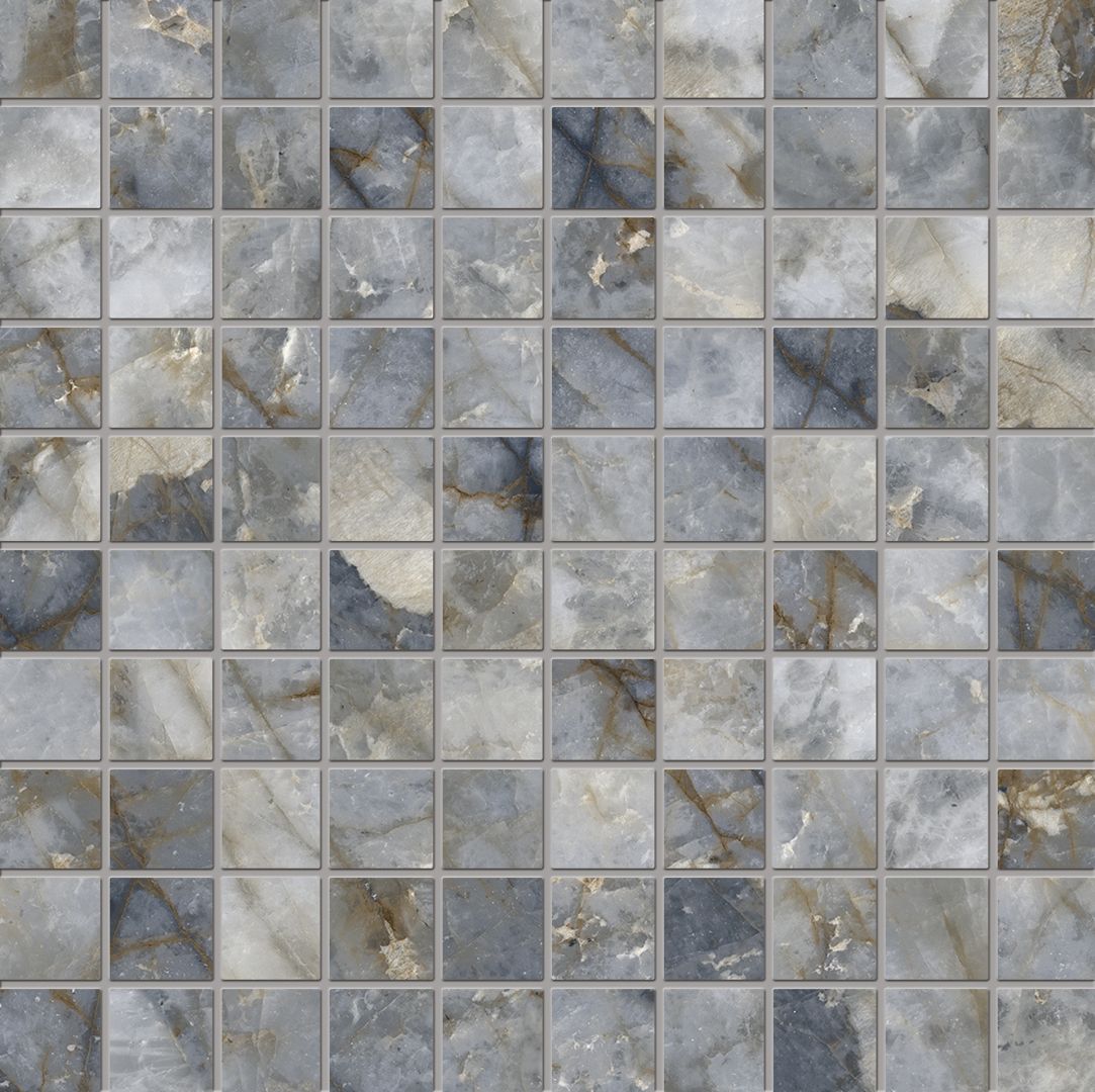 Tele Di Marmo Revolution BLU ANDE porcelain mosaic tile by Emil, full lappato finish, 12"x12" size. Premium Italian porcelain for floors and walls.