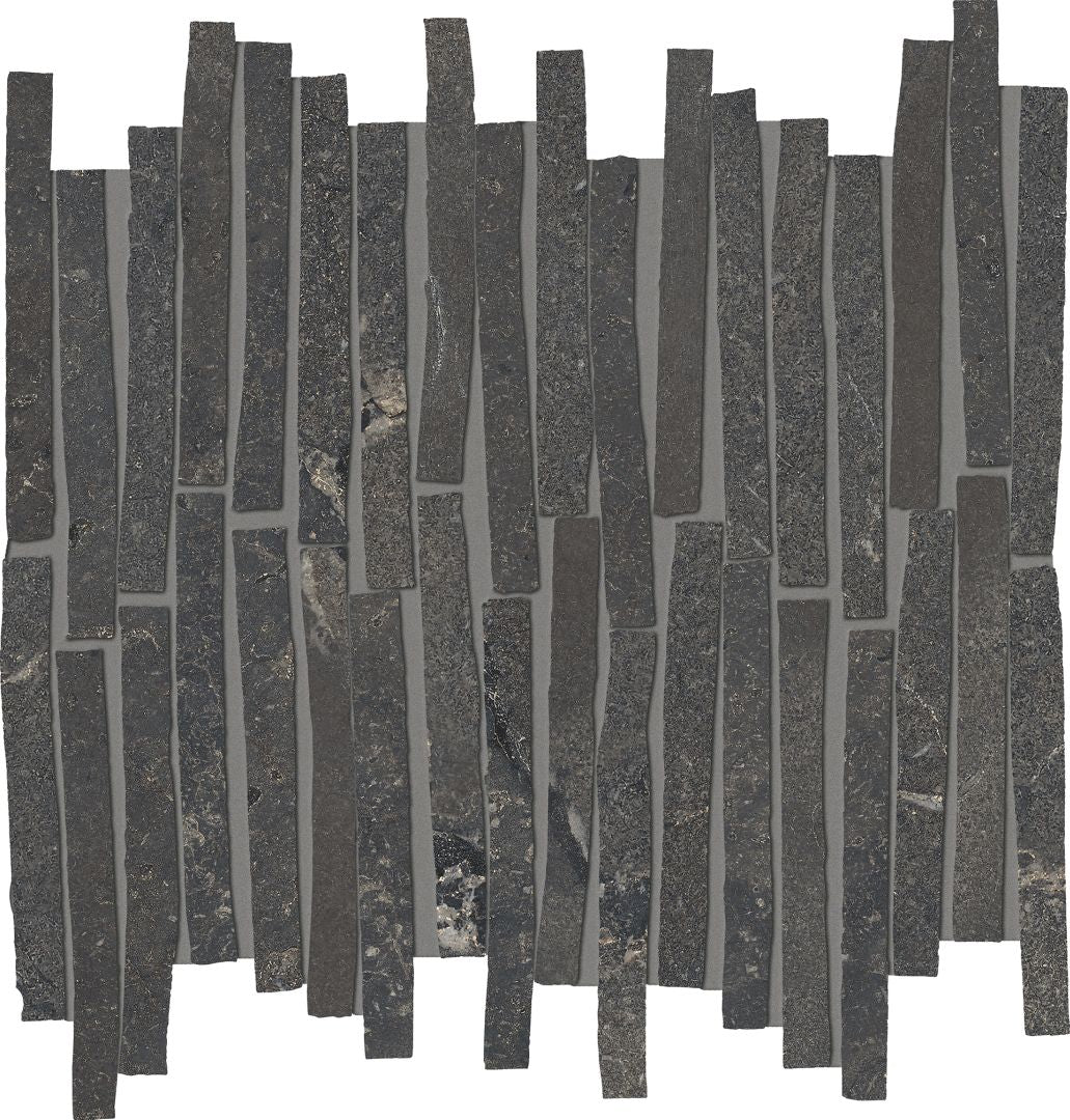 Unique Intensity Black porcelain mosaic tile by Emil, 13 3/8"x13 15/16"x9-mm size. Premium Italian porcelain for floors and walls.