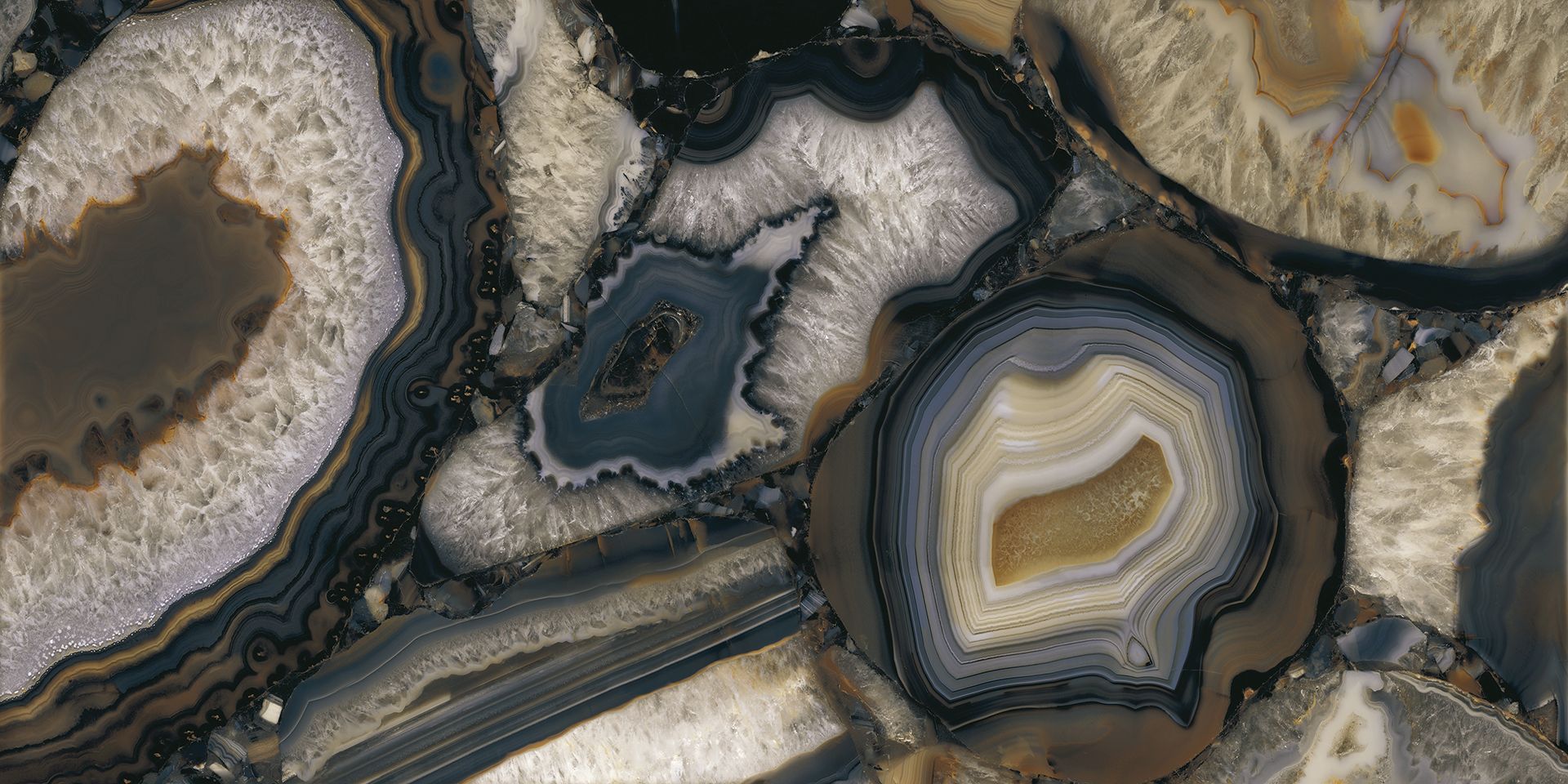 Level Marmi Agate Black porcelain field tile by Emil, full lappato finish, 63 25/32"x127 9/16"x12-mm size. Premium Italian porcelain for floors and walls.