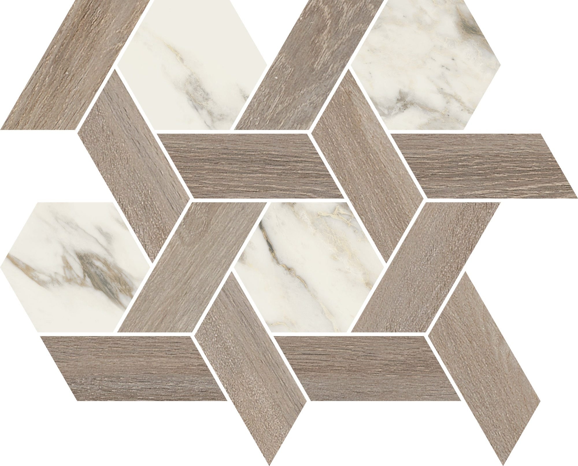 RENAISSANCE RESONANCE: Multicolor Hexagonal Mosaic (12"x14"x8-mm | natural | rectified)